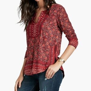 Lucky Brand missy 3/4 sleeve fashion knit top all over block floral print 1X